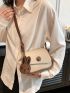 Mini Contrast Binding Shoulder Bag Button Decor Flap Square Bag With Bag Charm