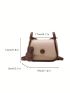 Mini Contrast Binding Shoulder Bag Button Decor Flap Square Bag With Bag Charm