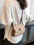 Mini Contrast Binding Shoulder Bag Button Decor Flap Square Bag With Bag Charm