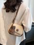 Mini Contrast Binding Shoulder Bag Button Decor Flap Square Bag With Bag Charm