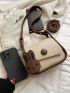 Mini Contrast Binding Shoulder Bag Button Decor Flap Square Bag With Bag Charm