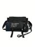 Letter Graphic Messenger Bag With Small Bag Adjustable Nylon