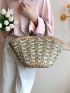 Fabric Straw Bag Vacation Zipper