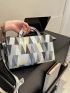 Medium Square Bag Geometric Pattern Colorblock Double Handle For Daily