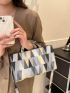 Medium Square Bag Geometric Pattern Colorblock Double Handle For Daily