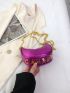 Mini Hobo Bag Funky Metallic Letter Decor Zipper Chain PU