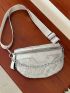 Rhinestone & Chain Decor Fanny Pack Zipper Metallic PU Funky