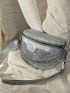 Rhinestone & Chain Decor Fanny Pack Zipper Metallic PU Funky