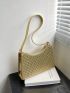 Weave Detail Baguette Bag With Zipper Metallic PU Funky