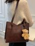 Brown Shoulder Tote Bag Bear Decor Adjustable-strap