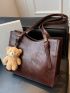 Brown Shoulder Tote Bag Bear Decor Adjustable-strap