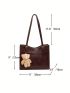 Brown Shoulder Tote Bag Bear Decor Adjustable-strap