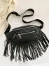 Medium Fanny Pack Pocket Front Fringe Decor PU