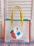 Clear Bag, Small Shoulder Tote Bag Letter & Cartoon Graphic Contrast Binding