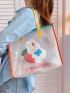 Clear Bag, Small Shoulder Tote Bag Letter & Cartoon Graphic Contrast Binding