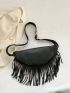 Medium Fanny Pack Pocket Front Fringe Decor PU