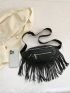 Medium Fanny Pack Pocket Front Fringe Decor PU