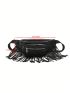 Medium Fanny Pack Pocket Front Fringe Decor PU