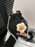 Mini Bucket Bag Flower Decor Pocket Front