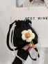 Mini Bucket Bag Flower Decor Pocket Front