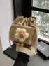 Mini Bucket Bag Flower Decor Drawstring