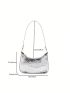 Mini Zipper Baguette Bag Fashionable Argyle Pattern Top-Handle