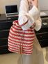 Large Capacity Straw Bag Stripe Pattern Tassel Decor