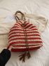 Large Capacity Straw Bag Stripe Pattern Tassel Decor