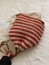 Large Capacity Straw Bag Stripe Pattern Tassel Decor