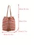 Large Capacity Straw Bag Stripe Pattern Tassel Decor