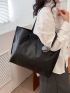 Litchi Embossed Shoulder Tote Bag Black Double Handle For Work