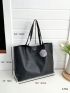 Litchi Embossed Shoulder Tote Bag Black Double Handle For Work