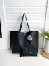 Litchi Embossed Shoulder Tote Bag Black Double Handle For Work