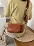 Crocodile Embossed Hobo Bag Brown Adjustable Strap With Coin Purse