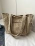 Corduroy Shoulder Tote Bag Pocket Front Large Capacity For Daily