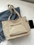 Corduroy Shoulder Tote Bag Pocket Front Large Capacity For Daily