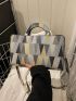 Medium Square Bag Geometric Pattern Colorblock Double Handle For Daily