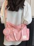 Letter Patch Shoulder Tote Bag Pocket Front With Coin Purse For Daily