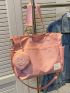 Letter Patch Shoulder Tote Bag Pocket Front With Coin Purse For Daily