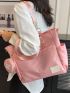 Letter Patch Shoulder Tote Bag Pocket Front With Coin Purse For Daily