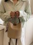 Mini Bucket Bag Stitch Detail Twilly Scarf Decor Top Handle For Work