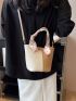 Mini Bucket Bag Fashionable Litchi Embossed Twilly Scarf Decor Double Handle PU