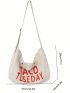 Letter Graphic Hobo Bag Casual Adjustable Strap Polyester