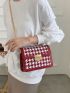 Houndstooth Pattern Square Bag Flap PU Chain