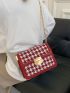 Houndstooth Pattern Square Bag Flap PU Chain