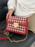 Houndstooth Pattern Square Bag Flap PU Chain