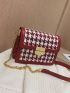 Houndstooth Pattern Square Bag Flap PU Chain