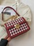 Houndstooth Pattern Square Bag Flap PU Chain