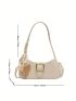 Twilly Scarf & Buckle Decor Baguette Bag Fashion White