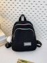 Zipper Classic Backpack Letter Patch Decor Ruched Design